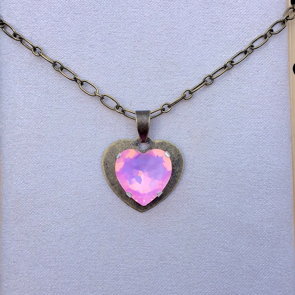 Pink Opal Aurora Borealis Crystal Heart Pendant Necklace - Picture 16 of 16